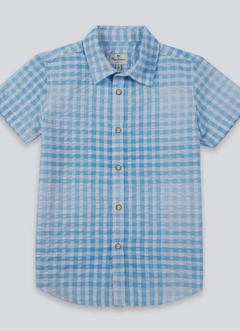 Boys White Check Short Sleeve Seersucker Shirt