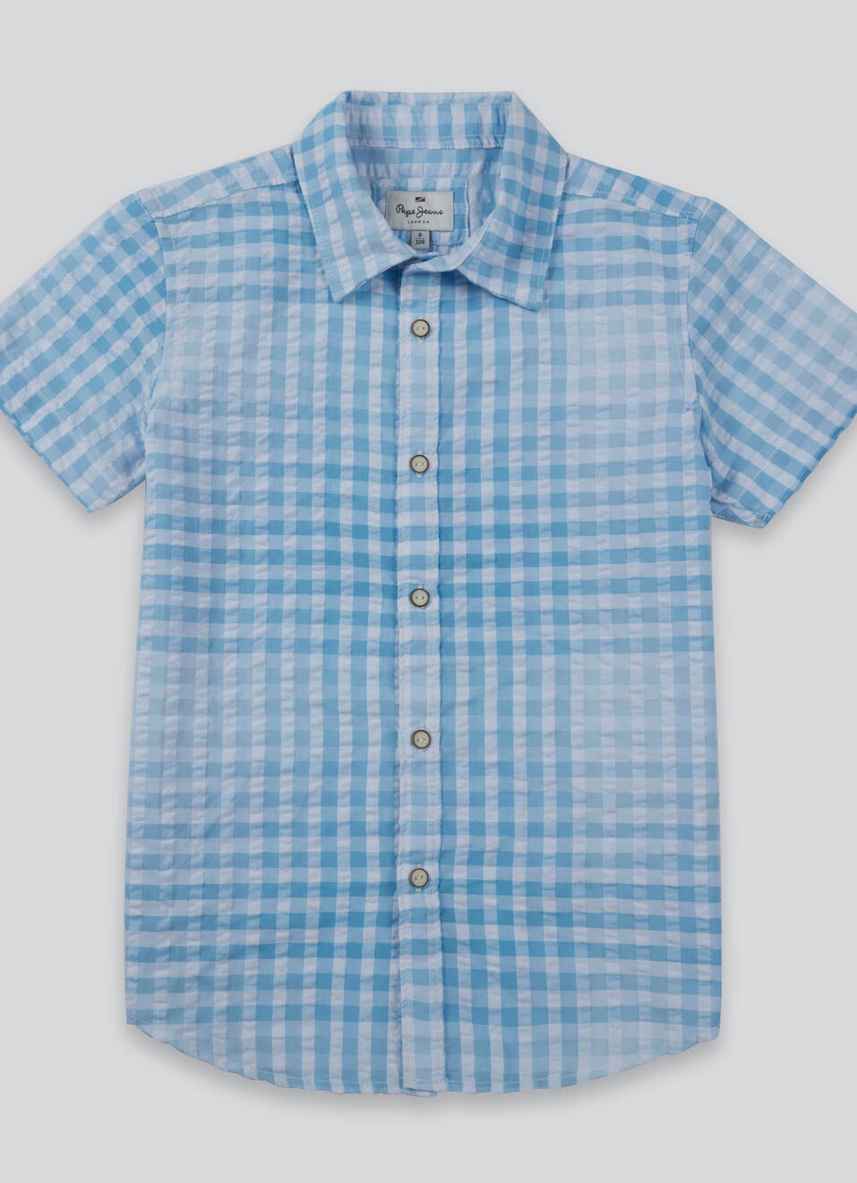 Boys White Check Short Sleeve Seersucker Shirt, , large image number 0