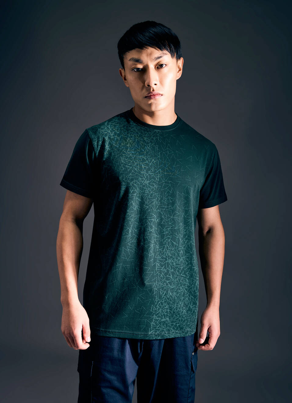 Men Green Abstract Print Short Sleeve Stretch T-shirt, , large image number 1