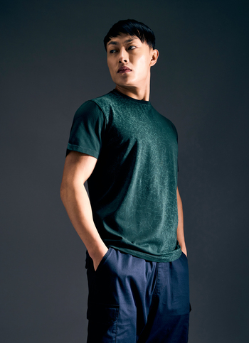 Men Green Abstract Print Short Sleeve Stretch T-shirt