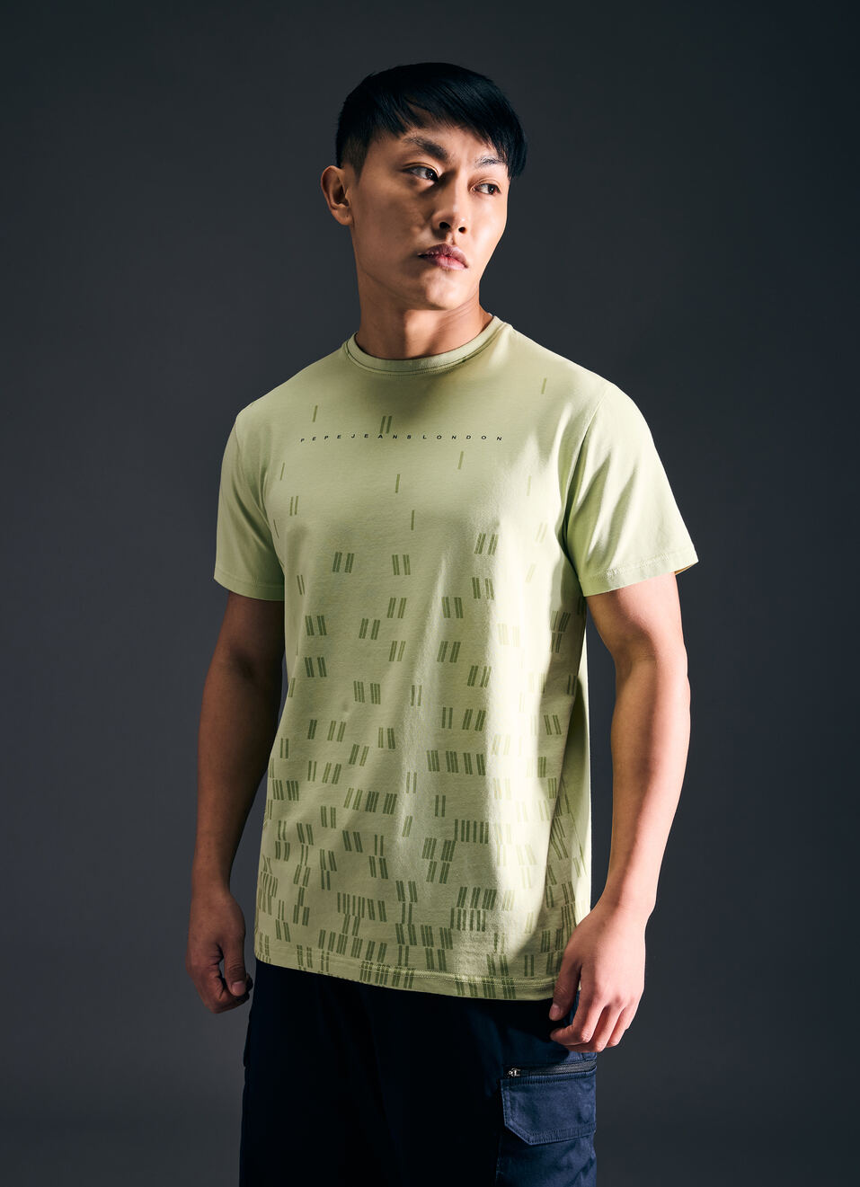 Men Green Abstract Print Short Sleeve Stretch T-shirt, , large image number 1