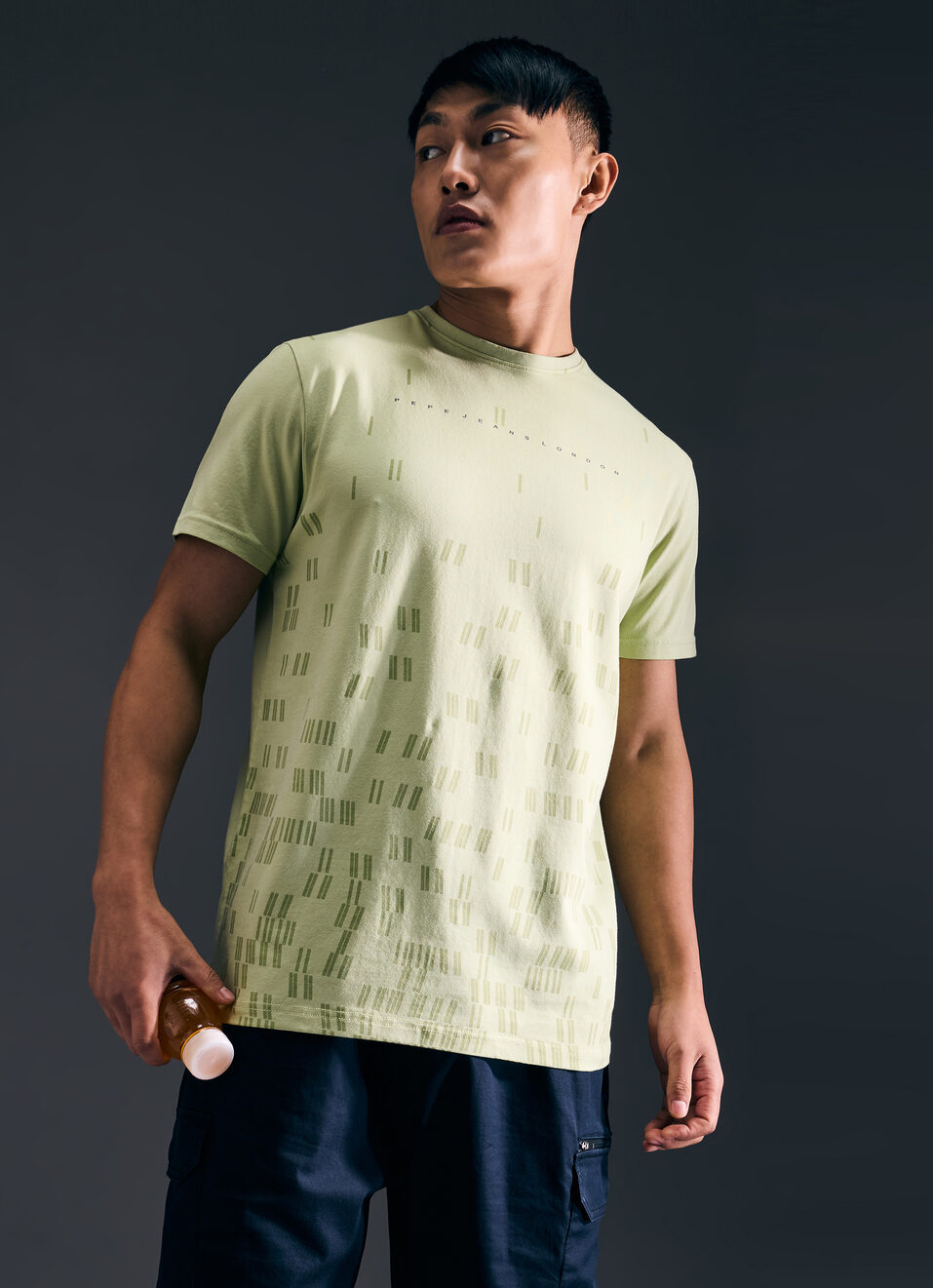 Men Green Abstract Print Short Sleeve Stretch T-shirt, , large image number 0