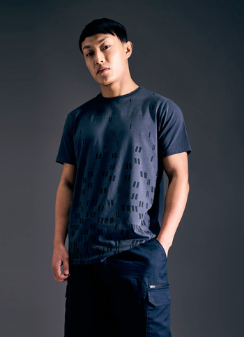 Men Grey Abstract Print Short Sleeve Stretch T-shirt