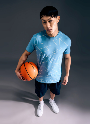 Men Blue Abstract Print Short Sleeve Stretch T-shirt