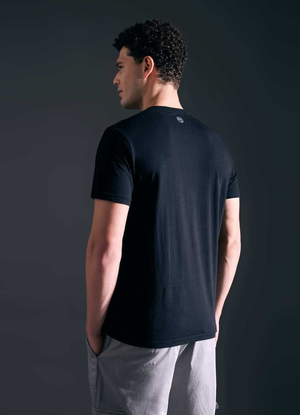 Men Black Abstract Print Short Sleeve Stretch T-shirt, , large image number 2