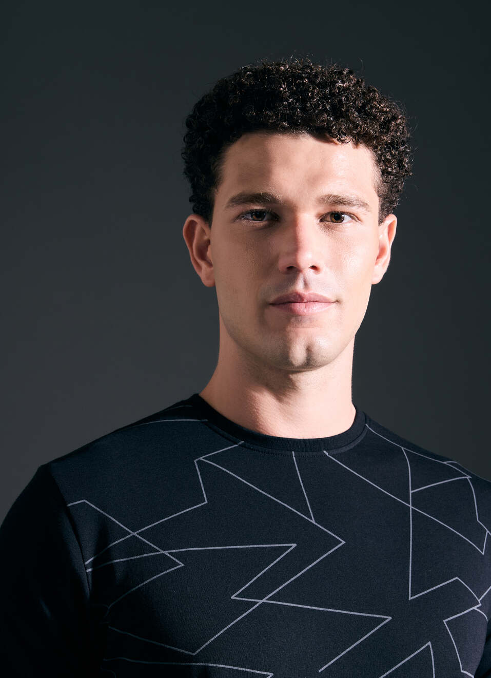 Men Black Abstract Print Short Sleeve Stretch T-shirt, , large image number 4