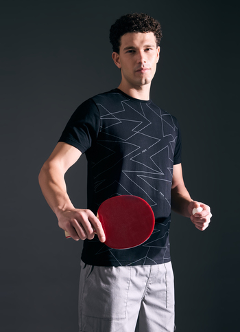 Men Black Abstract Print Short Sleeve Stretch T-shirt