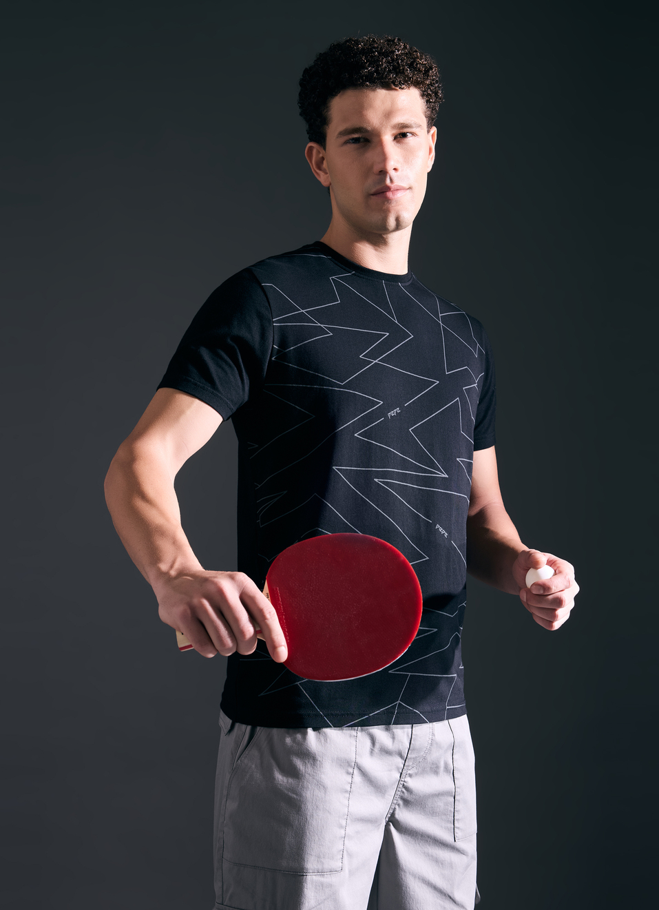 Men Black Abstract Print Short Sleeve Stretch T-shirt, , large image number 0