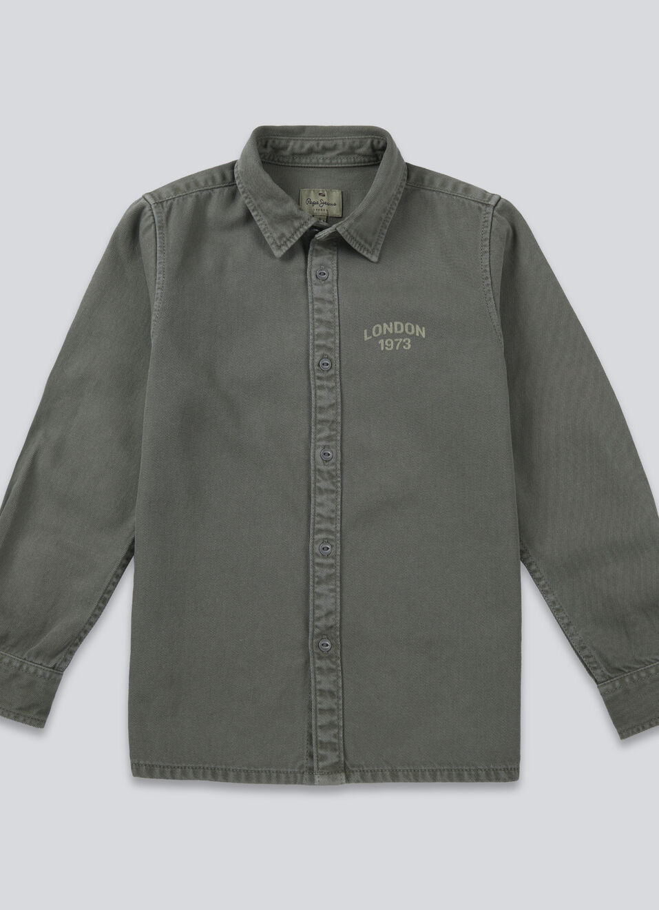 Boys Olive Full Sleeve Overdyed Shirt, , large image number 0