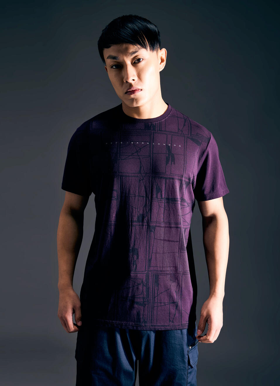 Men Purple Abstract Print Short Sleeve Stetch T-shirt, , large image number 1