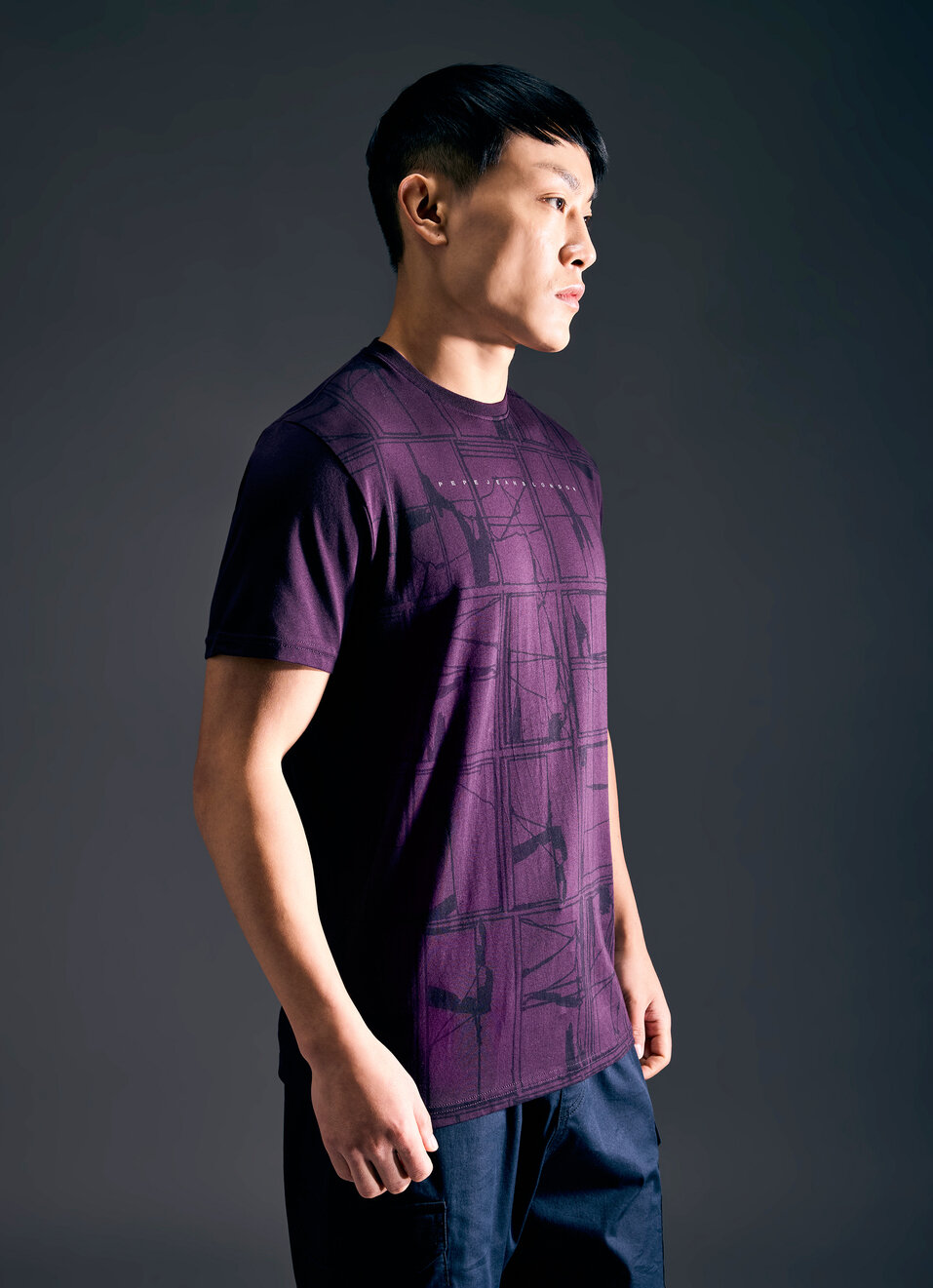 Men Purple Abstract Print Short Sleeve Stetch T-shirt, , large image number 3