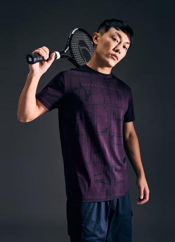 Men Purple Abstract Print Short Sleeve Stetch T-shirt