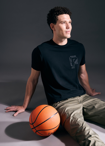 Men Black Solid Short Sleeve Textured Logo T-shirt