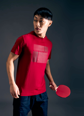 Men Red Abstract Print Short Sleeve Stretch T-shirt