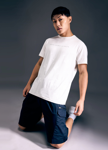 Men Ecru Geometric Print Short Sleeve T-shirt