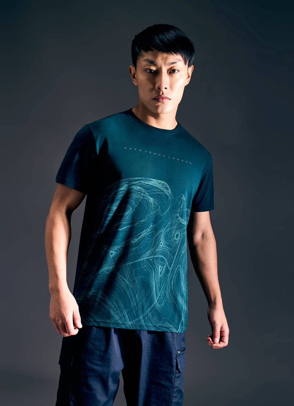 Men Teal Abstract Print Short Sleeve Stretch T-shirt, , large image number 1