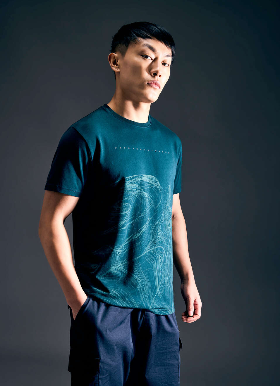 Men Teal Abstract Print Short Sleeve Stretch T-shirt, , large image number 3