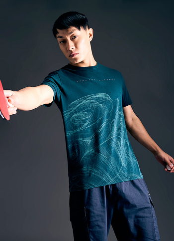 Men Teal Abstract Print Short Sleeve Stretch T-shirt