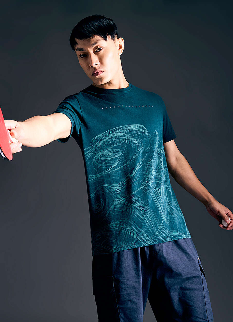 Men Teal Abstract Print Short Sleeve Stretch T-shirt, , large image number 0