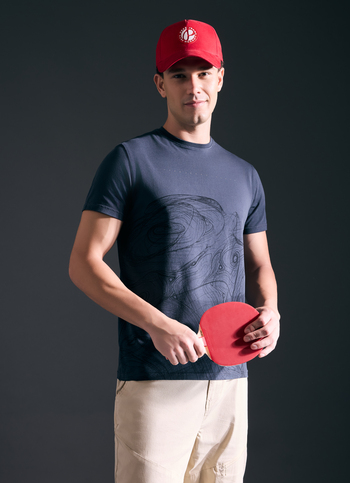 Men Grey Abstract Print Short Sleeve Stretch T-shirt