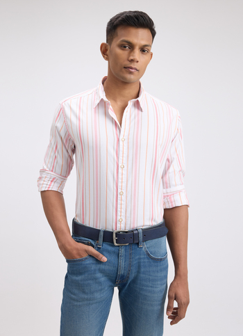 Men Off White Stripe Full Sleeve Shirt