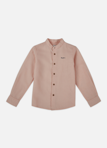 Boys Peach Mandarin Collar Kurta Placket Shirt