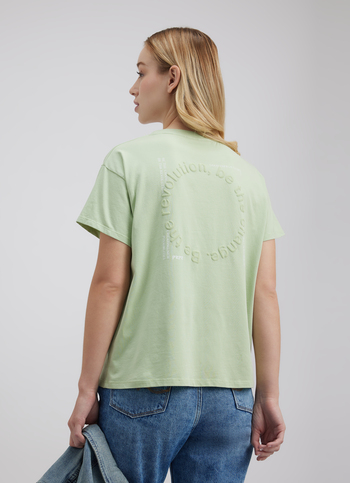 Women Green Back Print Short Sleeve Stretch T-shirt