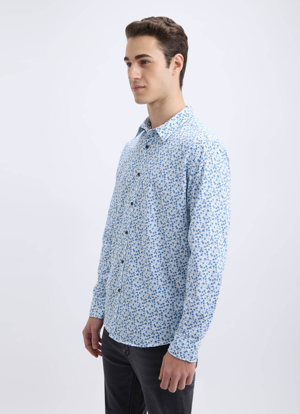 Men Blue Floral Print Full Sleeve Shirt, , large image number 3