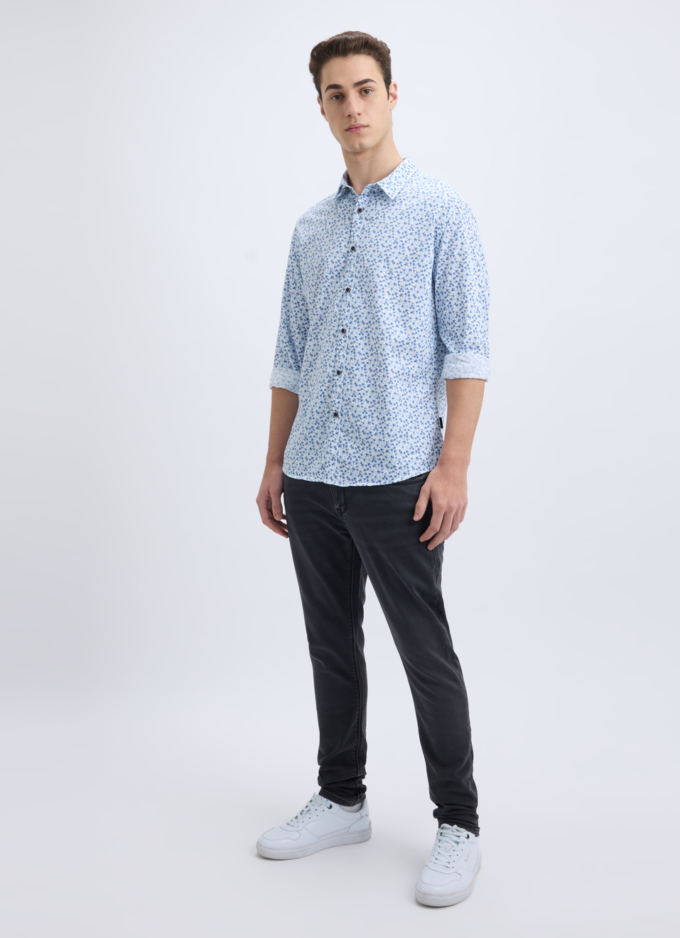 Men Blue Floral Print Full Sleeve Shirt, , large image number 5