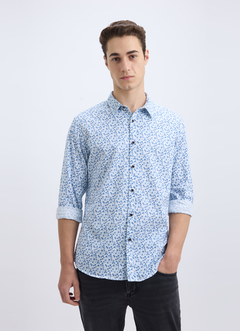 Men Blue Floral Print Full Sleeve Shirt