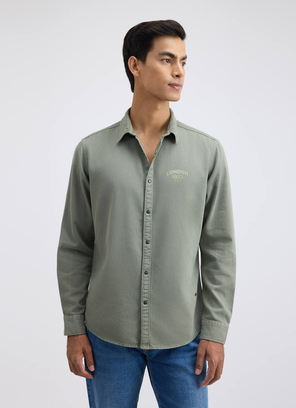 Men Green Over Dyed Full Sleeve Shirt, , large image number 1