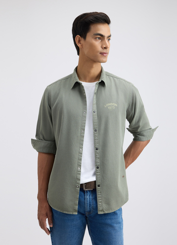 Men Green Over Dyed Full Sleeve Shirt