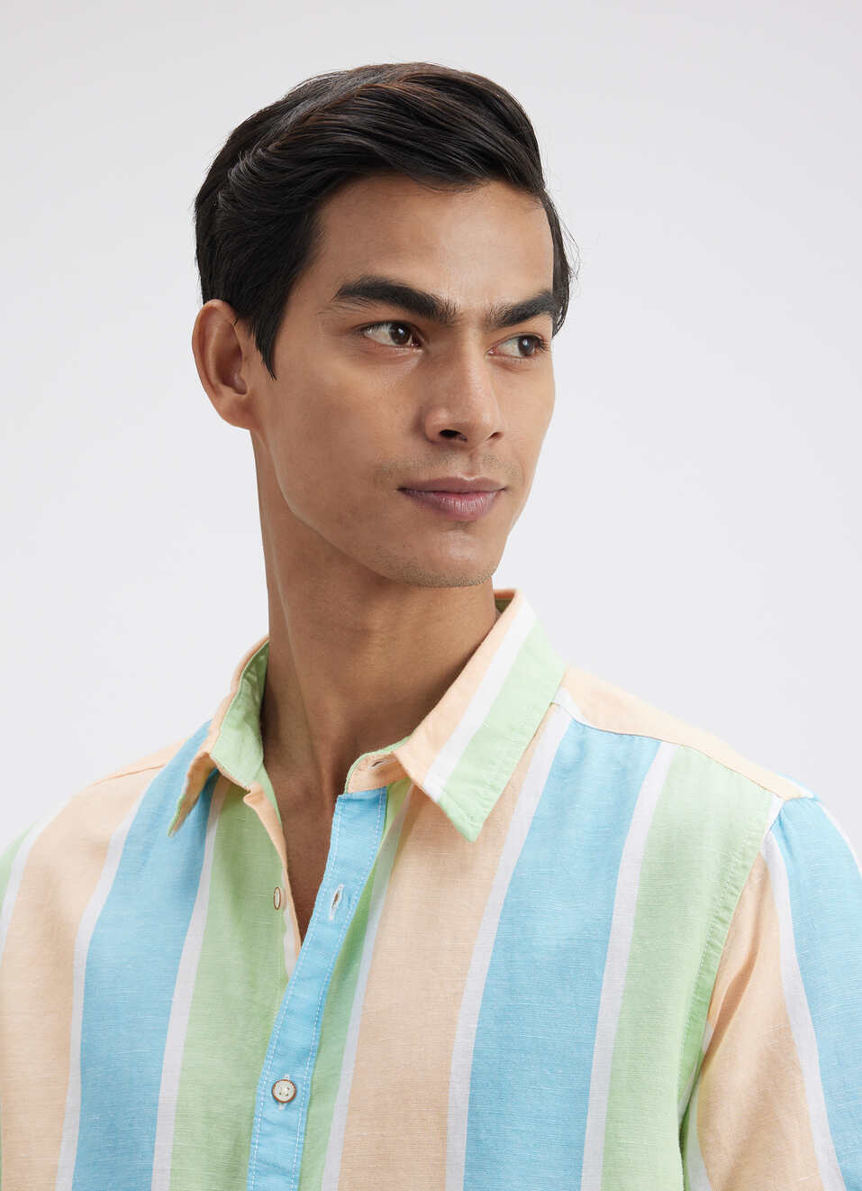 Men Peach Stripe Short Sleeve Shirt, , large image number 4