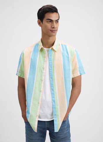 Men Peach Stripe Short Sleeve Shirt