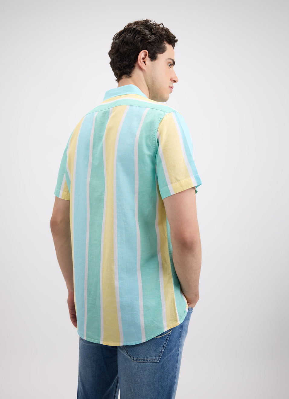 Men Blue Stripe Short Sleeve Shirt, , large image number 2