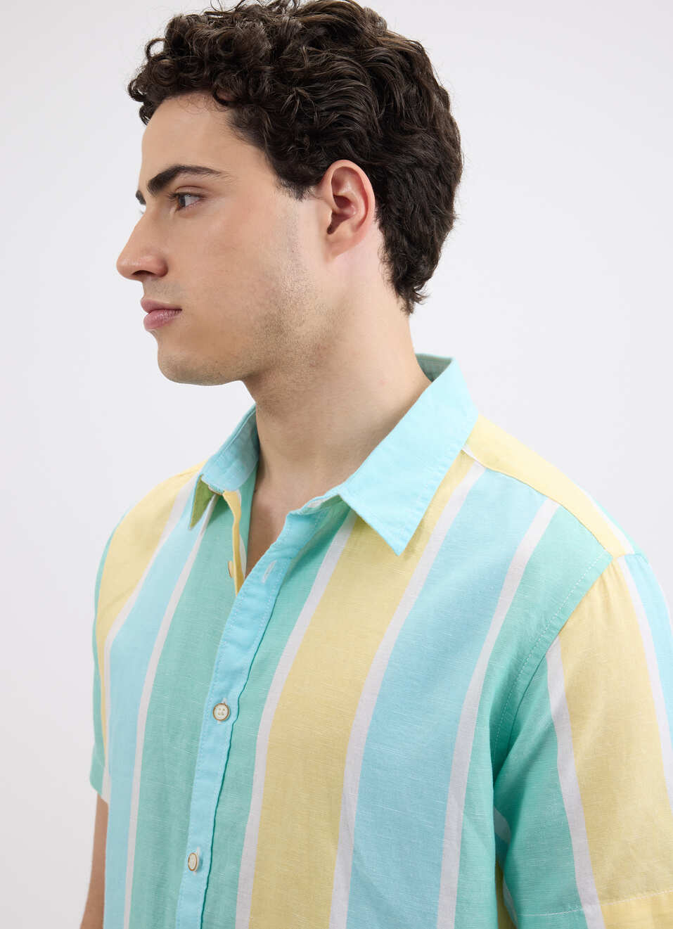 Men Blue Stripe Short Sleeve Shirt, , large image number 4