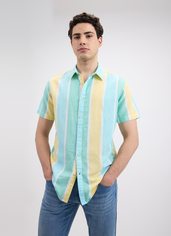 Men Blue Stripe Short Sleeve Shirt