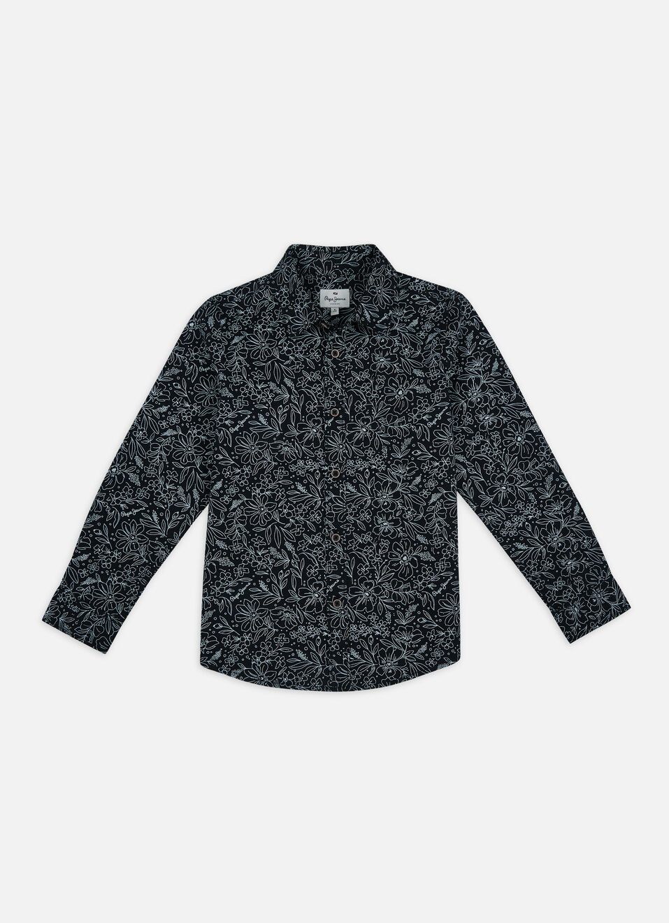 Boys Black Floral Full Sleeve Shirt, , large image number 0