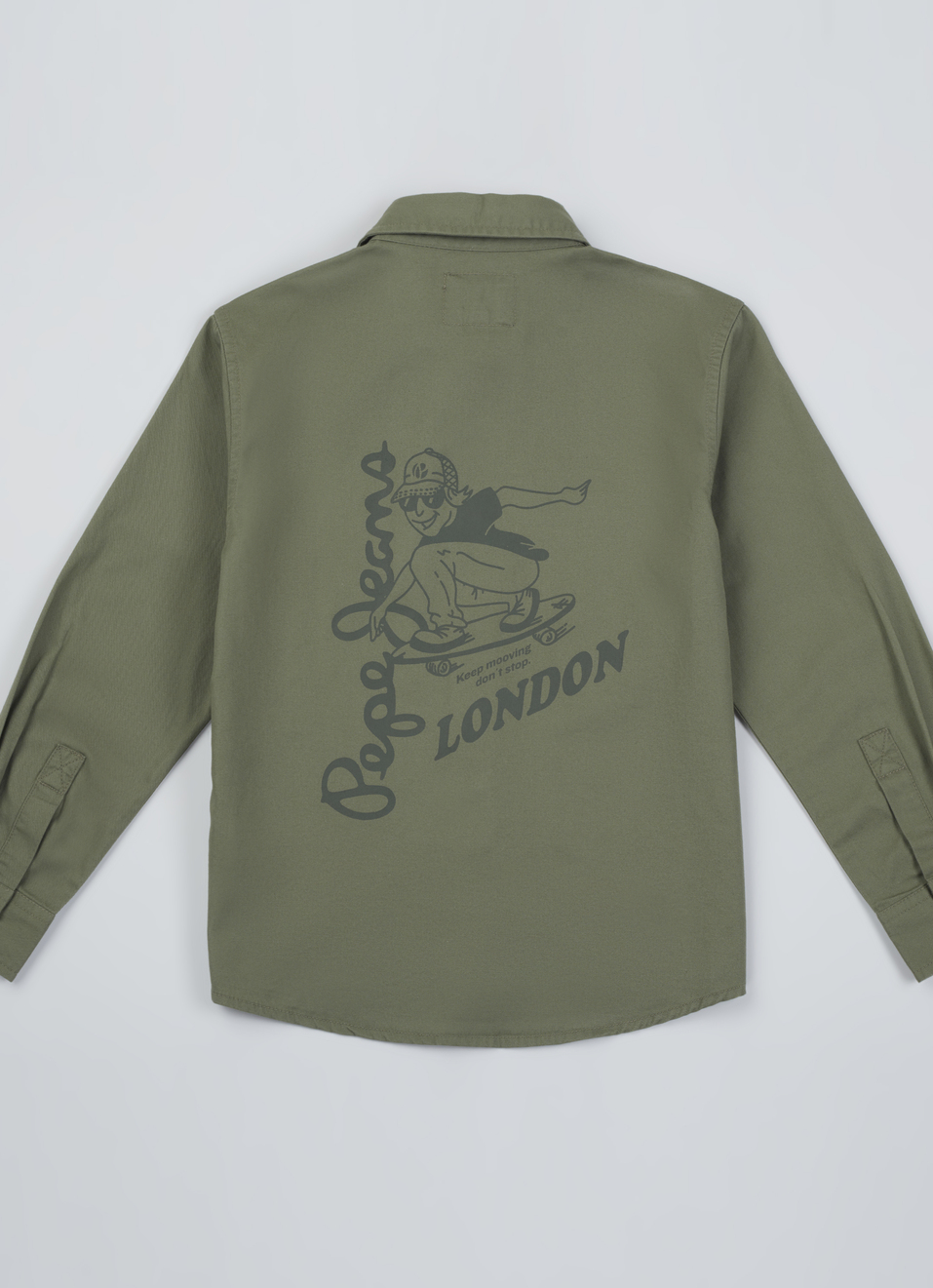 Boys Olive Double Pocket Full Sleeve Oversized Shirt, , large image number 1