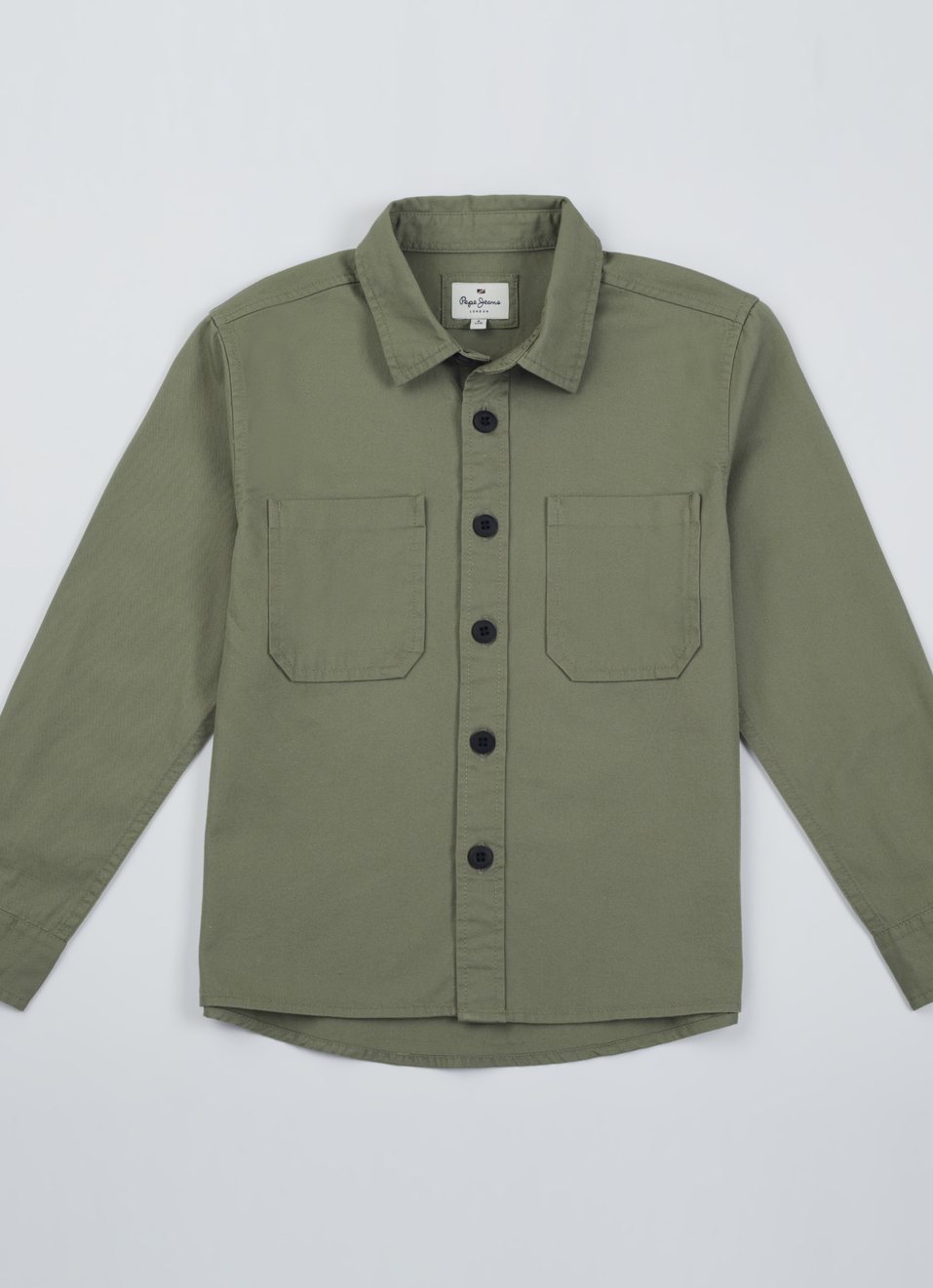 Boys Olive Double Pocket Full Sleeve Oversized Shirt, , large image number 0