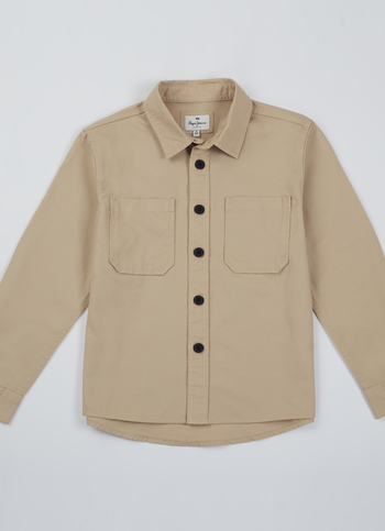 Boys Khaki Double Pocket Full Sleeve Oversized Shirt