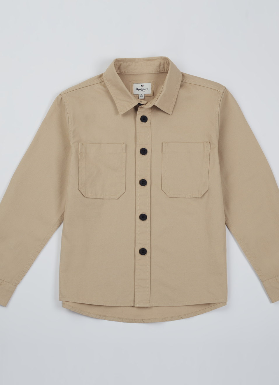Boys Khaki Double Pocket Full Sleeve Oversized Shirt, , large image number 0