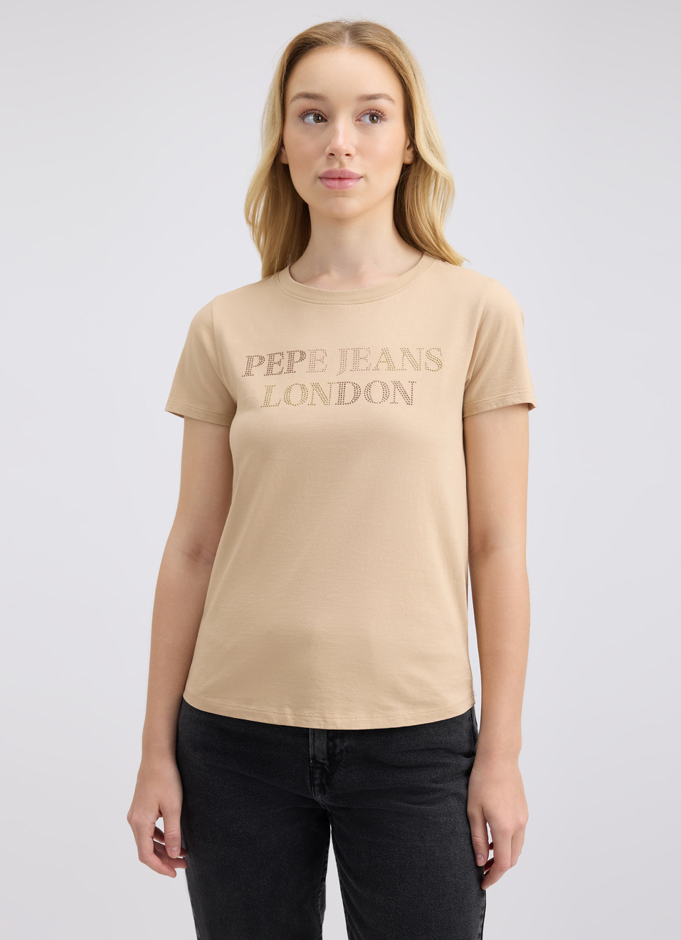 Women Beige Embellished Short Sleeve T-shirt, , large image number 1