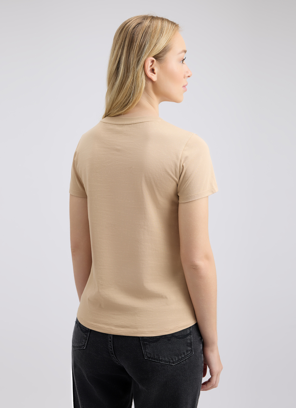 Women Beige Embellished Short Sleeve T-shirt, , large image number 2