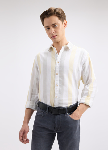 Men Yellow Stipre Full Sleeve Shirt