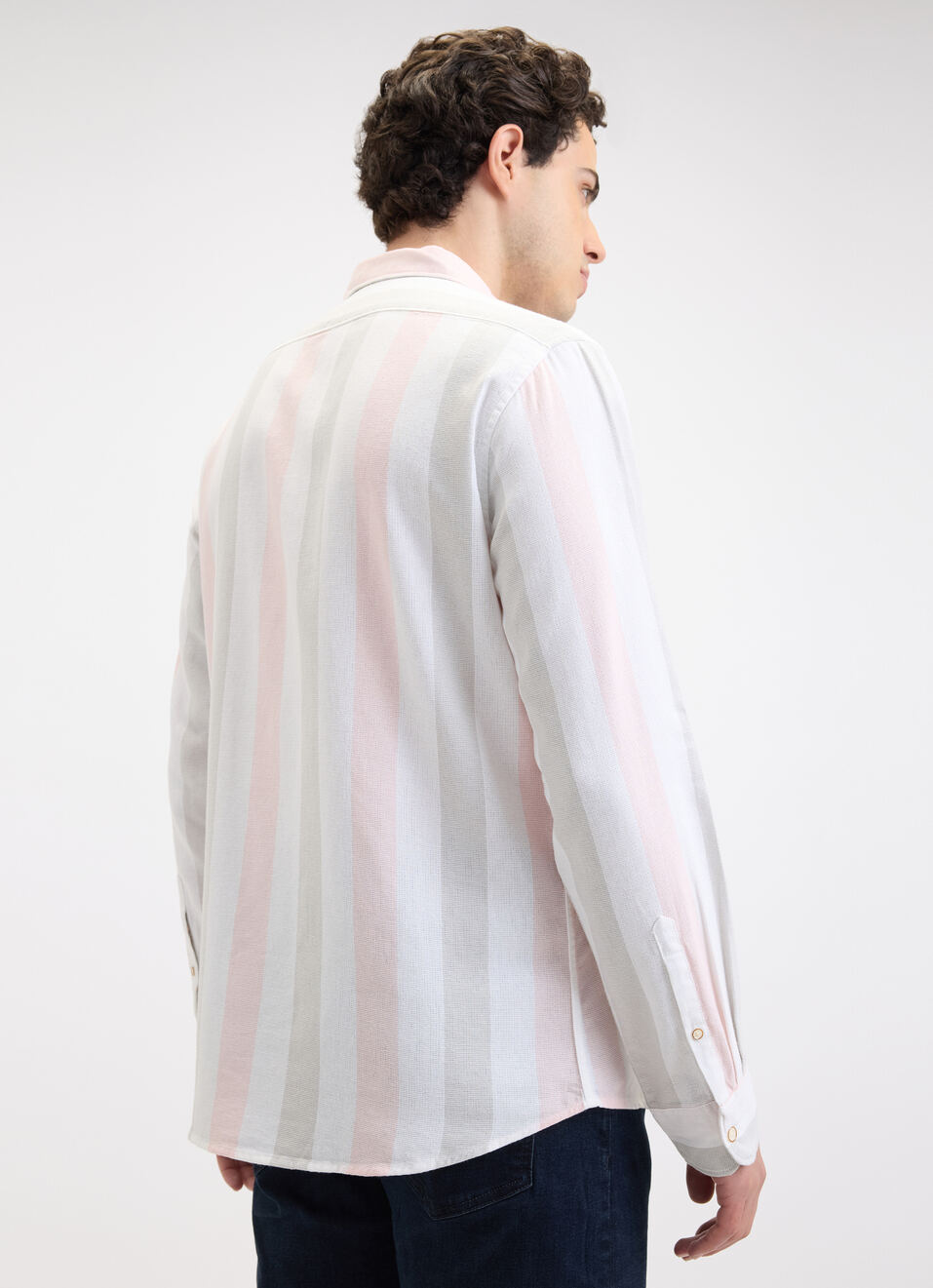 Men Peach Stripe Full Sleeve Shirt, , large image number 2