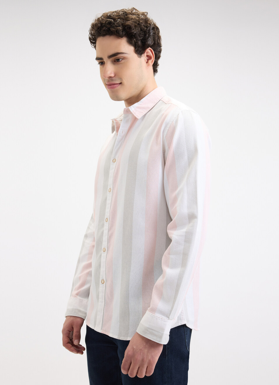 Men Peach Stripe Full Sleeve Shirt, , large image number 3