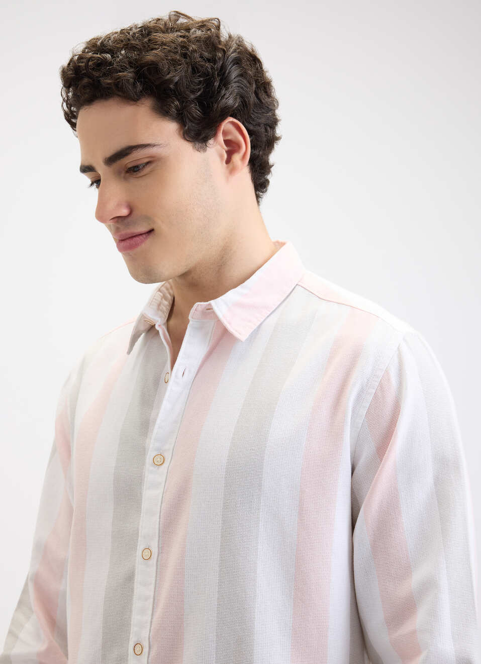 Men Peach Stripe Full Sleeve Shirt, , large image number 4