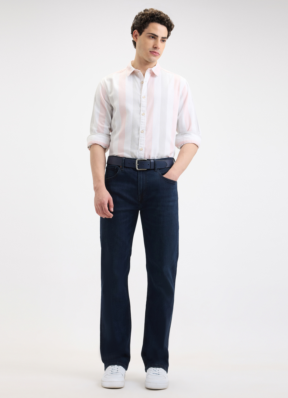 Men Peach Stripe Full Sleeve Shirt, , large image number 5