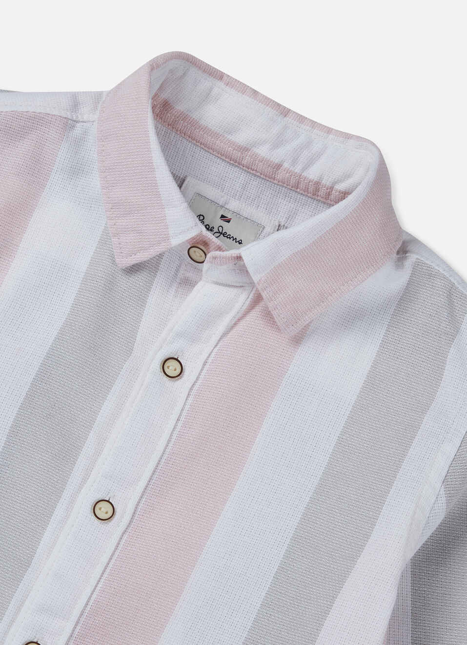 Boys Peach Vertical Stripe Full Sleeve Shirt, , large image number 2